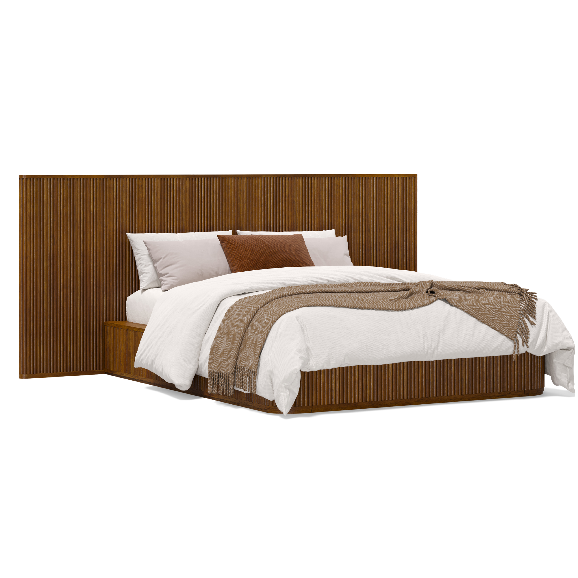 Harrison Extended Headboard Solid Wood Fluted Bed