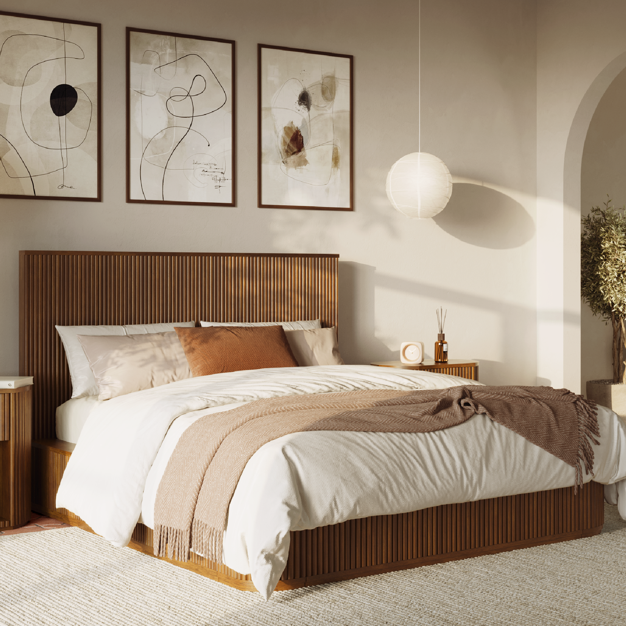 Harrison Fluted Solid Wood Bed